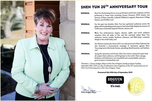 Image for article รัฐเท็กซัส : นายกเทศมนตรีเมือง Seguin ออกประกาศเกียรติคุณให้เสินยวิ่น